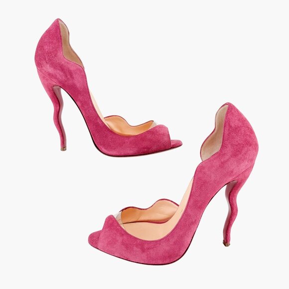 Christian Louboutin Deepik 120 Pumps EU 37.5 US 7.5 Pink Suede Wiggle Heel Shoe - Picture 7 of 11